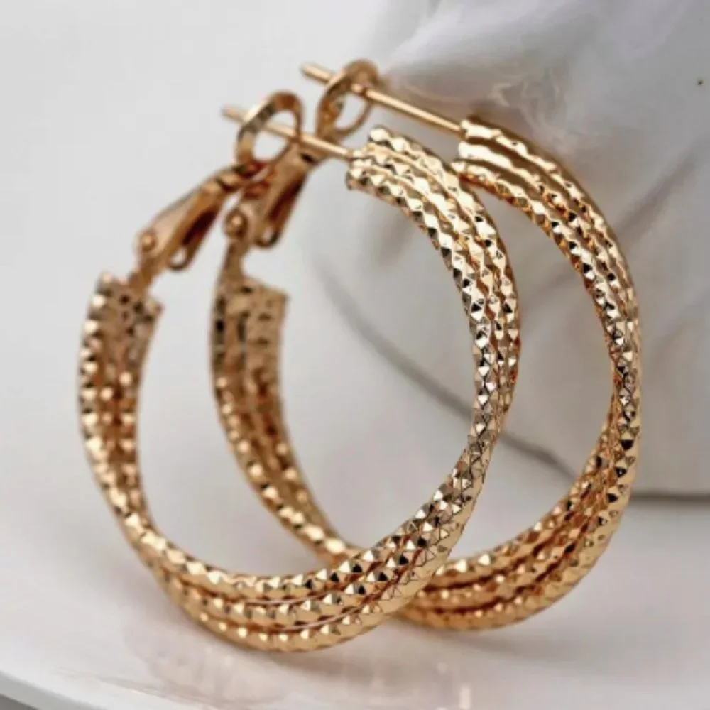 14k Gold Plated Copper 3-Layer Hoop Earrings - Picture 1 of 5